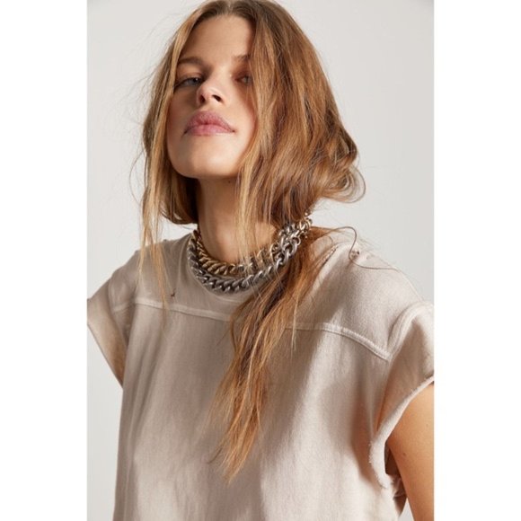 FREE PEOPLE Warrior Distressed Tee - Sand - Size XS - Picture 2 of 3